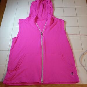 Rusty Pink Waffle Mesh Sleeveless Zip Up Vest Hoodie Size Medium